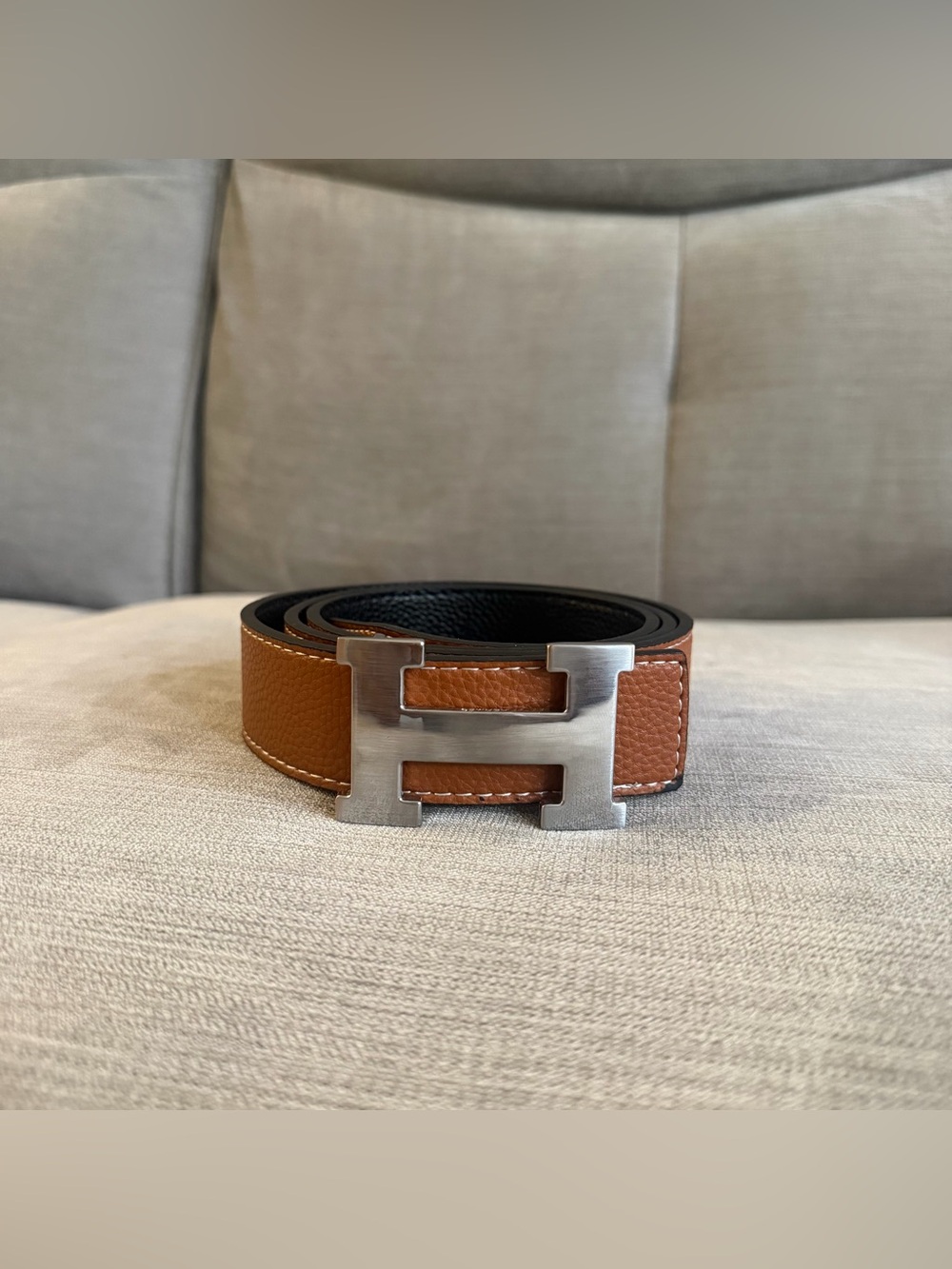 Hermes Men's Brown Belt Silver Buckle Size 125